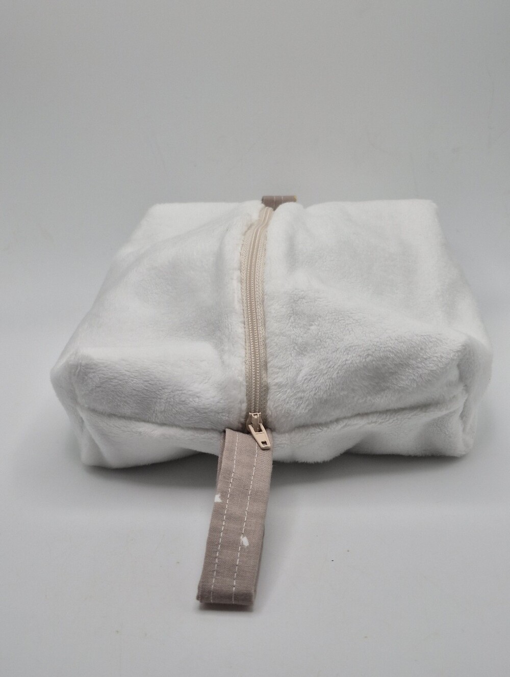 Handmade Plush Fuzzy Soft Snuggly  White Travel Cosmetic Pouch Make Up Bag